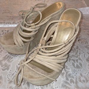 Stuart Weitzman Lace Up Platform Wedges 6.5